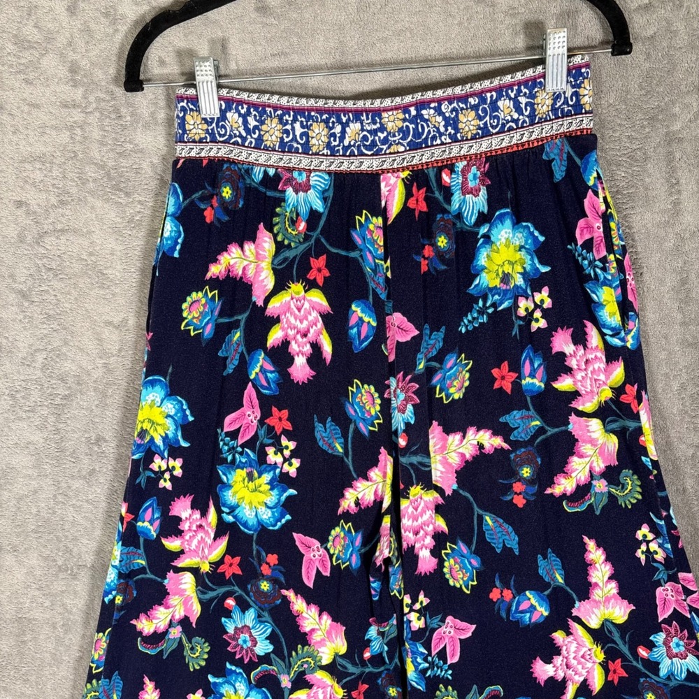 Anthropologie Zadie Sleep Pants Floral Wide Leg Navy Pink High Rise Stretch S - Picture 10 of 16